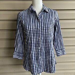 •Foxcroft• Shaped Gingham Button Front Blouse - Size 6